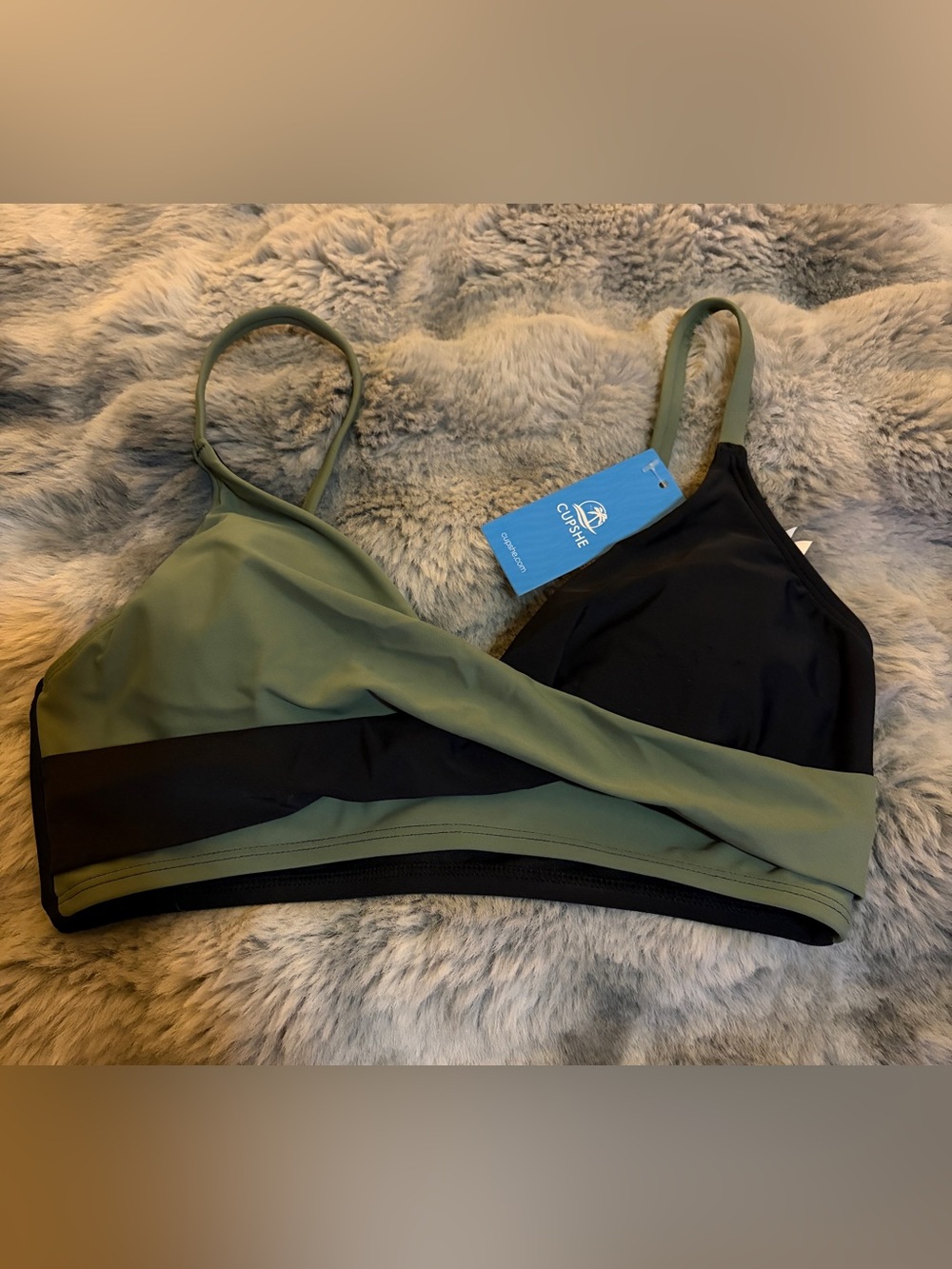 Cupshe Two-Tone Olive Green & Black Bralette Swim Top